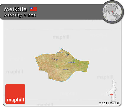 Satellite 3D Map of Meiktila, single color outside
