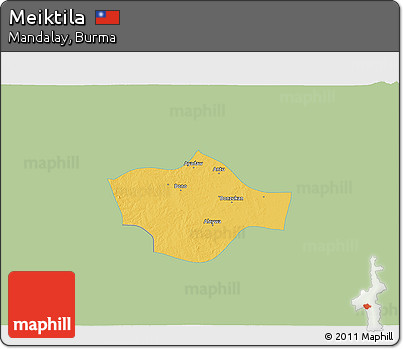 Savanna Style 3D Map of Meiktila, single color outside