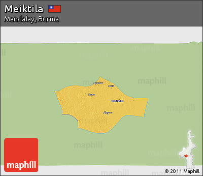 Savanna Style 3D Map of Meiktila, single color outside