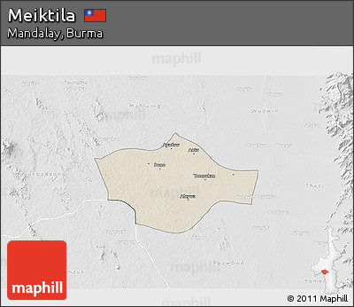 Shaded Relief 3D Map of Meiktila, lighten, desaturated