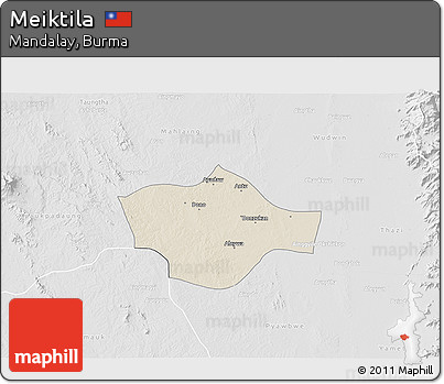Shaded Relief 3D Map of Meiktila, lighten, desaturated