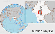 Gray Location Map of Meiktila, highlighted country, highlighted parent region