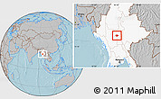 Gray Location Map of Meiktila, highlighted country, hill shading