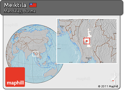 Gray Location Map of Meiktila, highlighted parent region, hill shading
