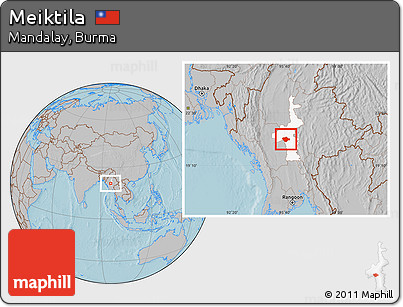 Gray Location Map of Meiktila, highlighted parent region, hill shading