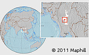 Gray Location Map of Meiktila, highlighted parent region, hill shading