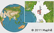 Satellite Location Map of Meiktila, highlighted country, highlighted parent region