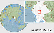 Savanna Style Location Map of Meiktila, highlighted country, hill shading