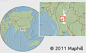 Savanna Style Location Map of Meiktila, highlighted parent region, hill shading