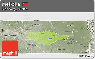 Physical Panoramic Map of Meiktila, semi-desaturated