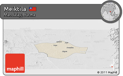 Shaded Relief Panoramic Map of Meiktila, lighten, desaturated