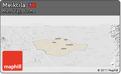 Shaded Relief Panoramic Map of Meiktila, lighten, desaturated