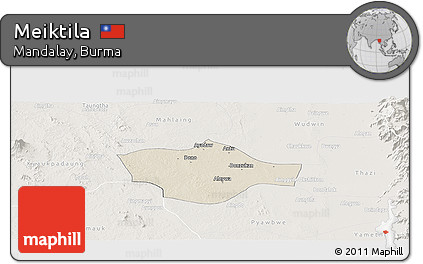 Shaded Relief Panoramic Map of Meiktila, lighten