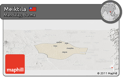 Shaded Relief Panoramic Map of Meiktila, lighten, semi-desaturated