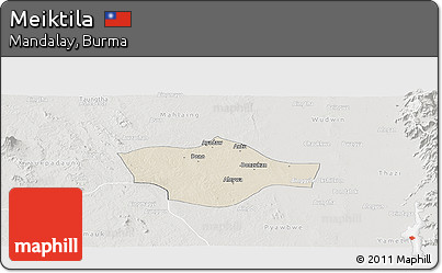 Shaded Relief Panoramic Map of Meiktila, lighten, semi-desaturated