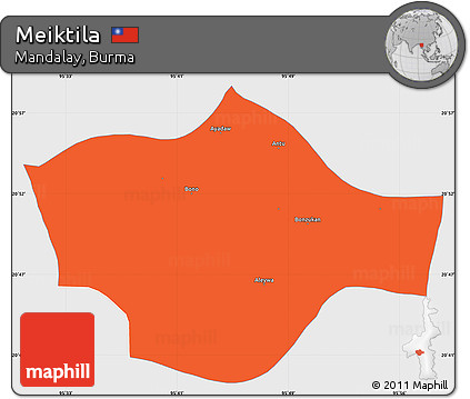 Political Simple Map of Meiktila, single color outside
