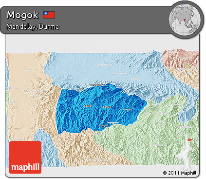 Political 3D Map of Mogok, lighten