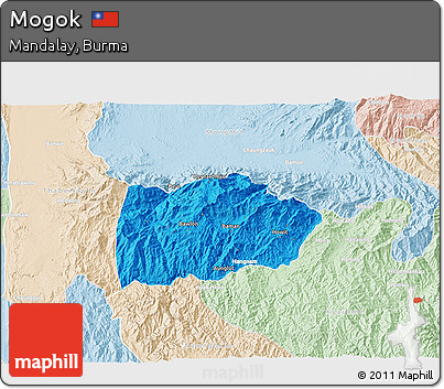 Political 3D Map of Mogok, lighten