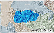 Political 3D Map of Mogok, lighten, semi-desaturated