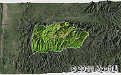 Satellite 3D Map of Mogok, darken, semi-desaturated