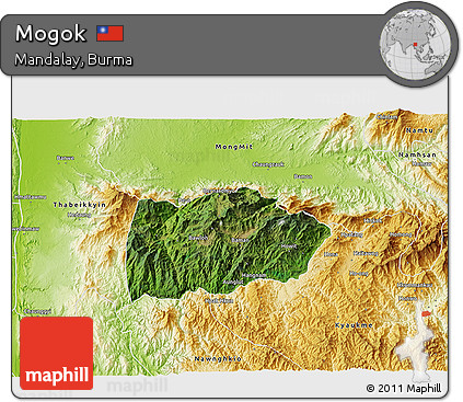 Satellite 3D Map of Mogok, physical outside