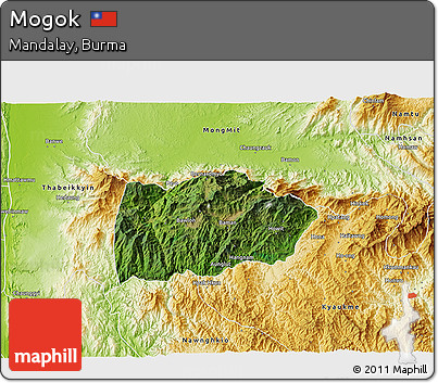 Satellite 3D Map of Mogok, physical outside