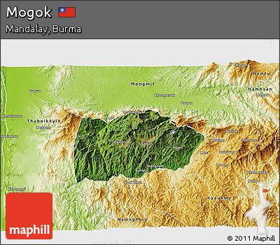 Satellite 3D Map of Mogok, physical outside