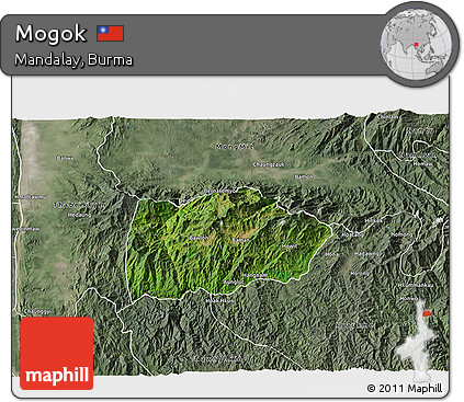 Satellite 3D Map of Mogok, semi-desaturated