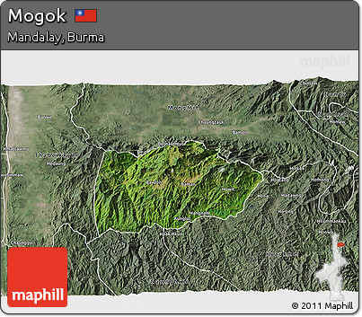Satellite 3D Map of Mogok, semi-desaturated