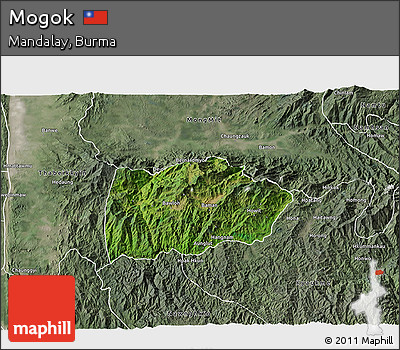 Satellite 3D Map of Mogok, semi-desaturated
