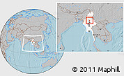 Gray Location Map of Mogok, highlighted country, highlighted parent region, within the entire country, hill shading