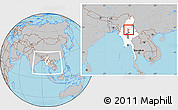 Gray Location Map of Mogok, highlighted country, highlighted parent region, within the entire country