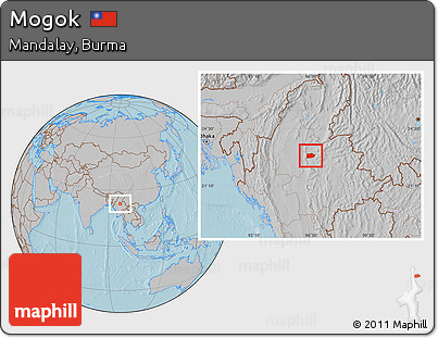 Gray Location Map of Mogok, hill shading