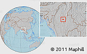 Gray Location Map of Mogok, hill shading