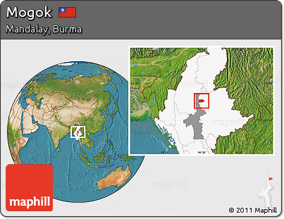 Satellite Location Map of Mogok, highlighted country, highlighted parent region