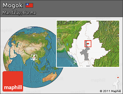 Satellite Location Map of Mogok, highlighted country, highlighted parent region