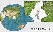 Satellite Location Map of Mogok, highlighted country, highlighted parent region