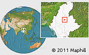 Satellite Location Map of Mogok, highlighted country
