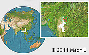 Satellite Location Map of Mogok, highlighted parent region