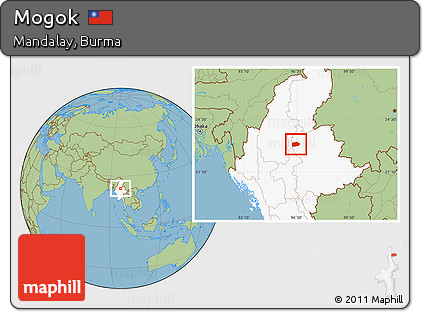 Savanna Style Location Map of Mogok, highlighted country