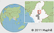 Savanna Style Location Map of Mogok, highlighted country, highlighted parent region