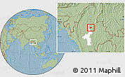 Savanna Style Location Map of Mogok, highlighted parent region, hill shading