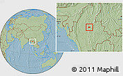 Savanna Style Location Map of Mogok, hill shading