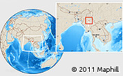 Shaded Relief Location Map of Mogok, highlighted parent region, within the entire country