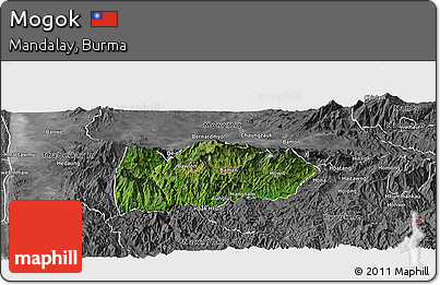 Satellite Panoramic Map of Mogok, desaturated