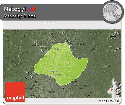 Physical 3D Map of Natogyi, darken, semi-desaturated