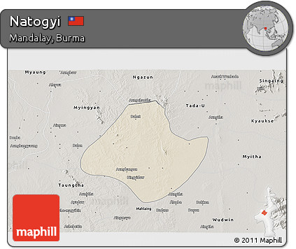 Shaded Relief 3D Map of Natogyi, semi-desaturated