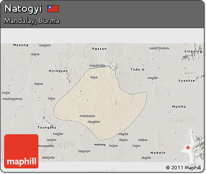 Shaded Relief 3D Map of Natogyi, semi-desaturated