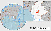 Gray Location Map of Natogyi, highlighted country, hill shading