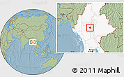 Savanna Style Location Map of Natogyi, highlighted country, hill shading